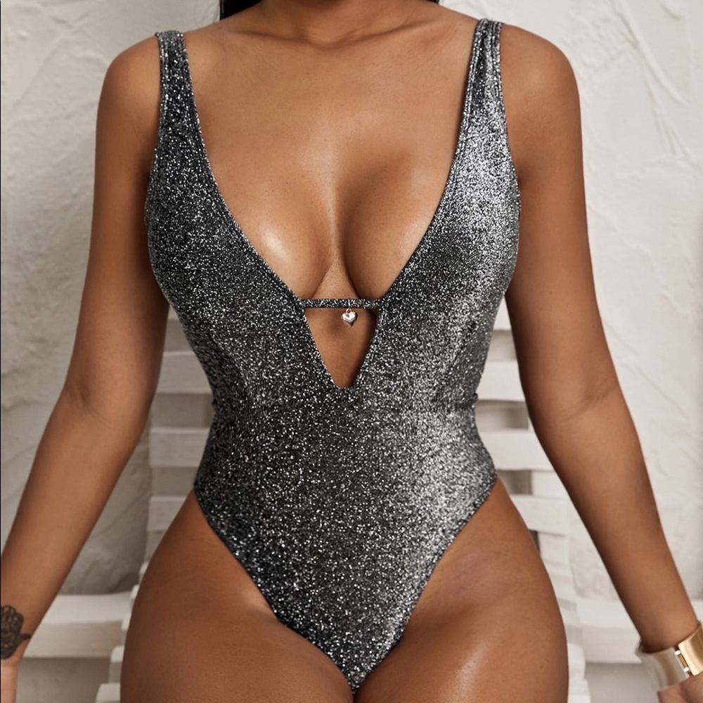 Charcoal Sparkly Bathing Suit One-Piece!